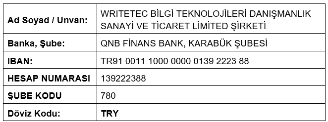 Türk Lirası Ödemeleri için Hesap Bilgileri